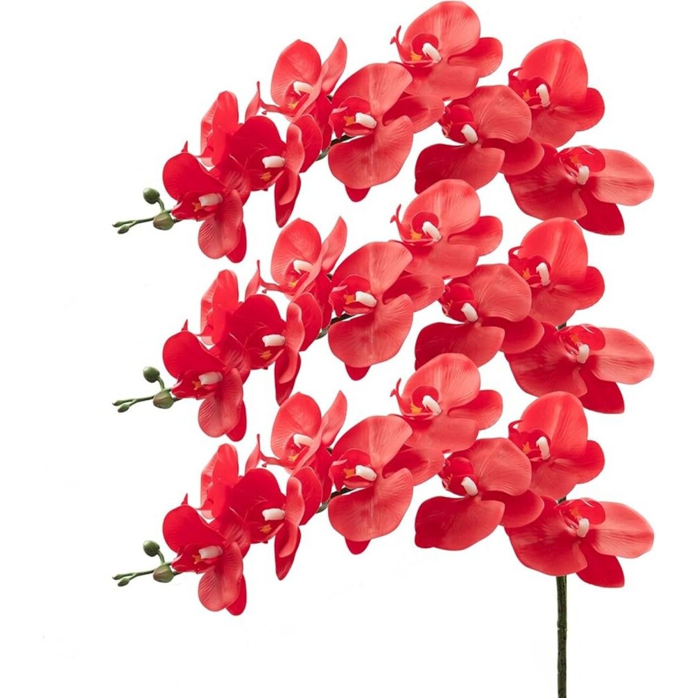 3 Red Orchid Stems NEW